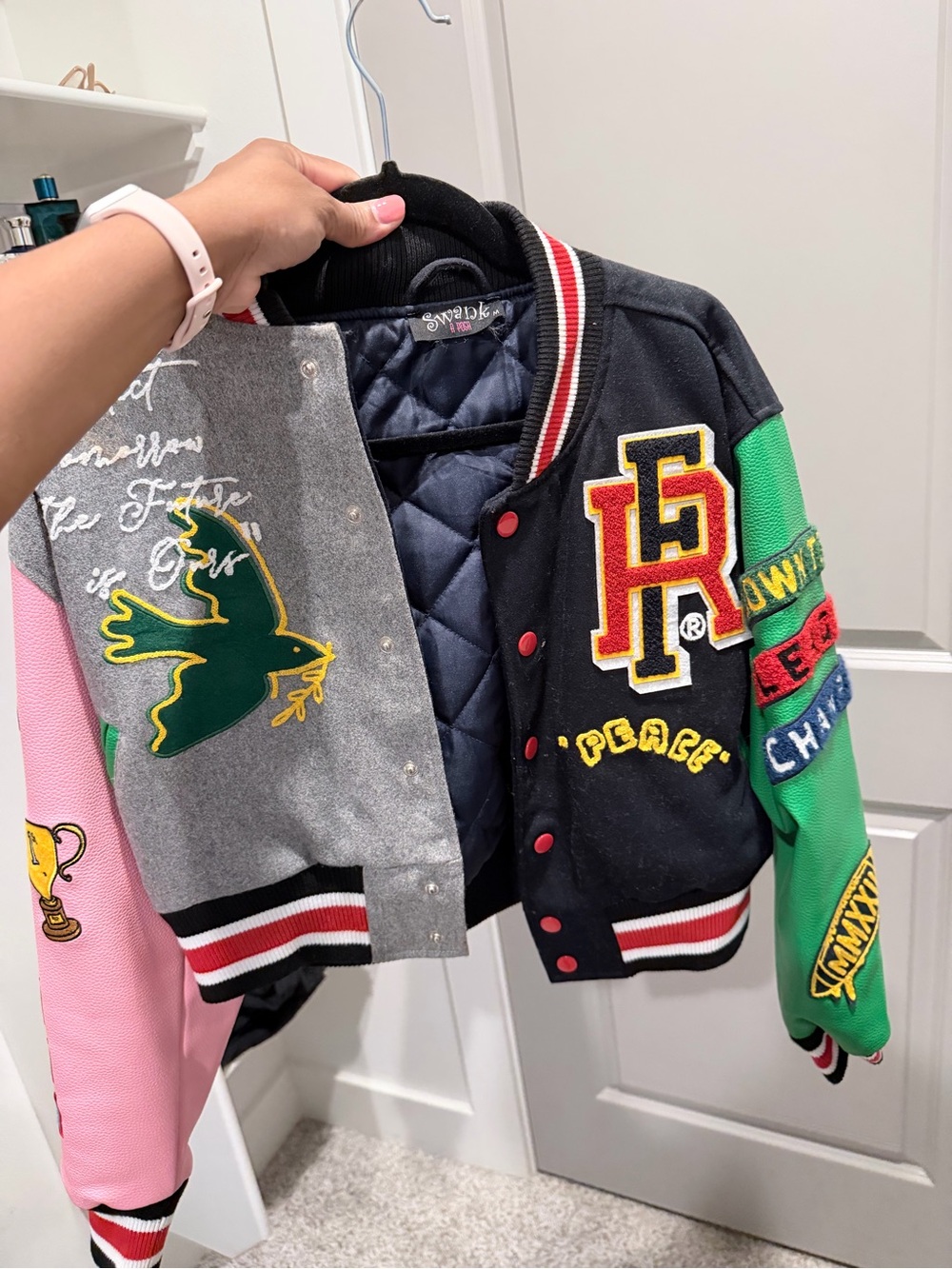 Letterman Jacket - Black, Green, Pink